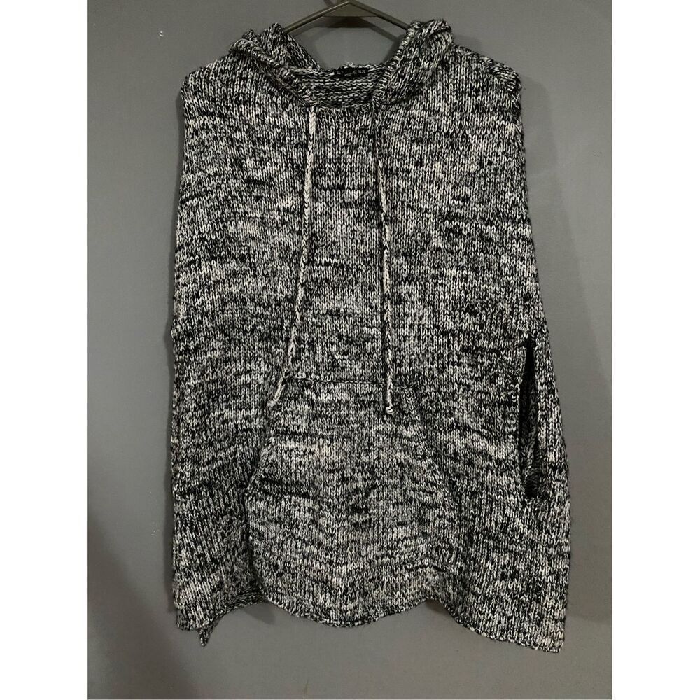 Express Hooded Poncho Mohair Wool Blend Black/White Size S
